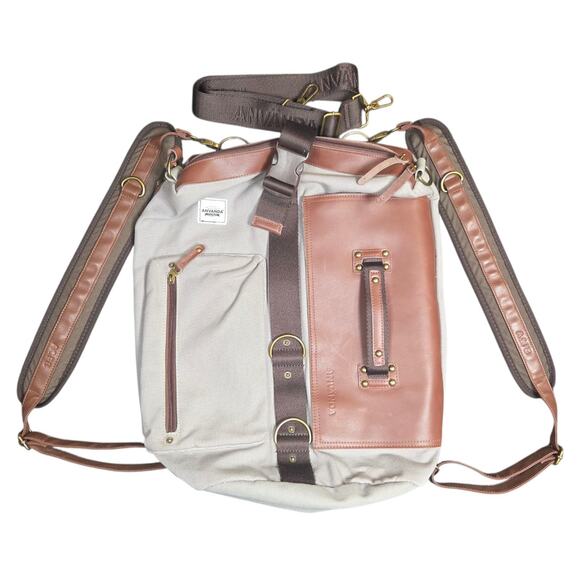 Anvanda Stockholm Canvas Backpack Shoulder Bag Grey Brown Leather Laptop Travel